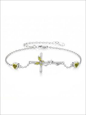 Sterling Silver Cross Butterfly Bracelet August Birthstone Charm